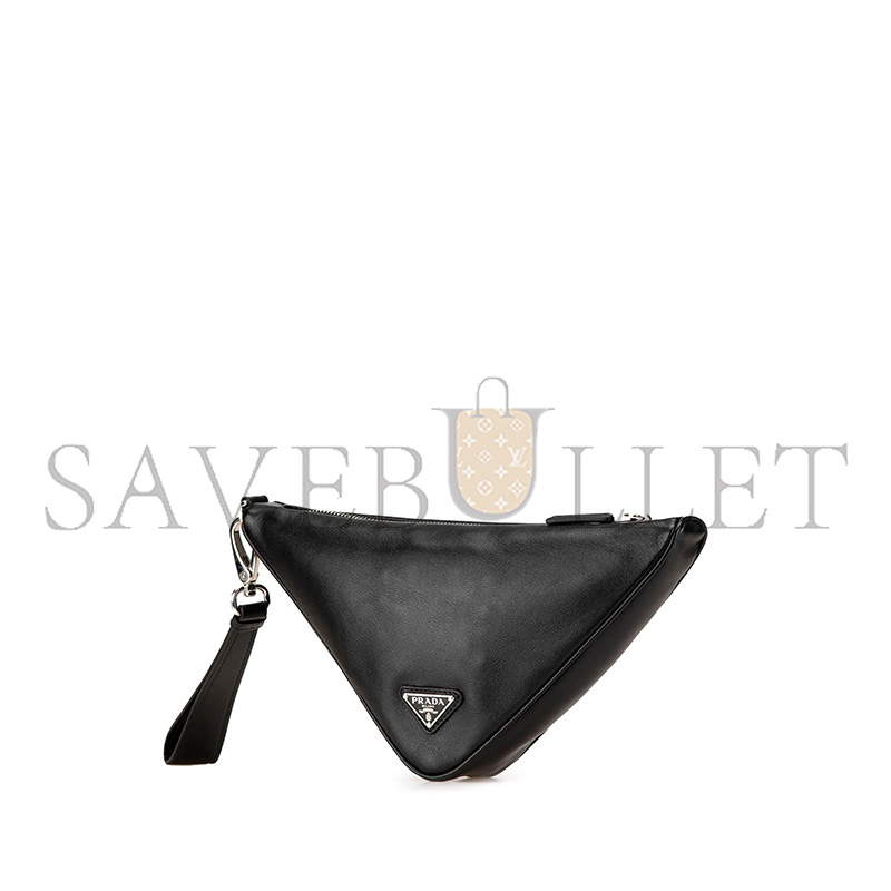 PRADA GRACE LUX TRIANGLE LOGO EMBOSSED TRIANGLE WRISTLET POUCH 1BH190 (26*14*12cm) 